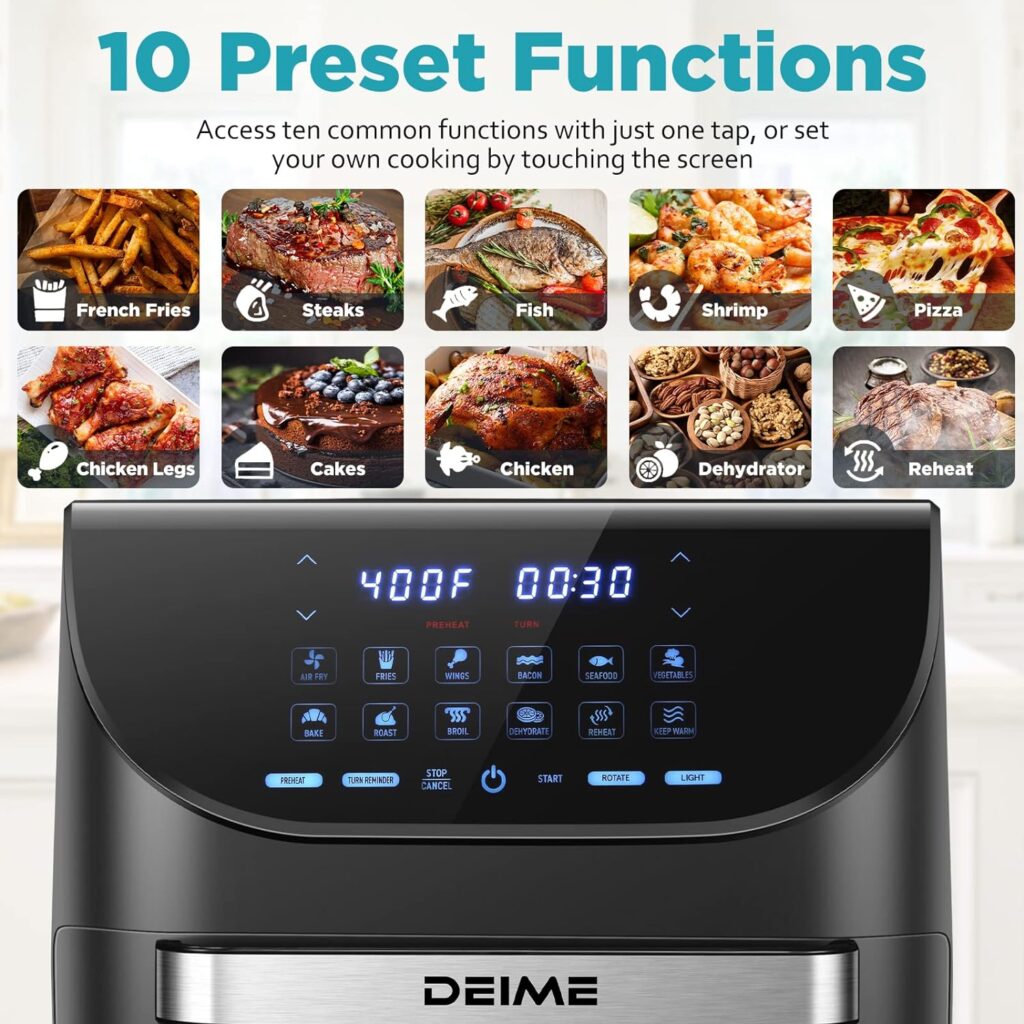 Air Fryer 12 QT 1700W Large Capacity Oilless Hot Air Fryers Oven Healthy Cooker with 10 Presets, Visible Cooking Window, LCD Touch Screen, 6 Dishwasher Safe Accessories Included Recipe