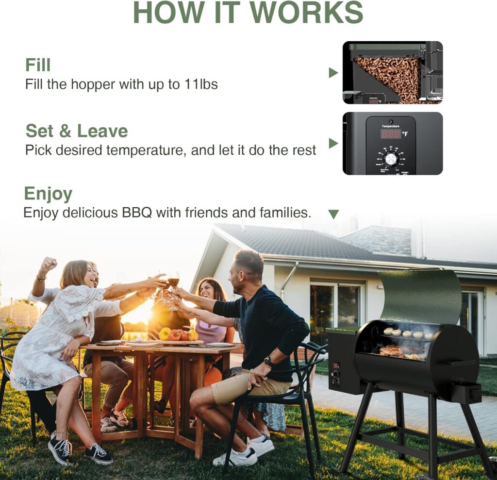 DAMNISS Wood Pellet Grill Smoker 8-in-1 Multifunctional Portable BBQ Grill with Automatic Temperature Control and Rugged Wheels, for Backyard Camping Outdoor Cooking Smoke, Bake and Roast (Green)