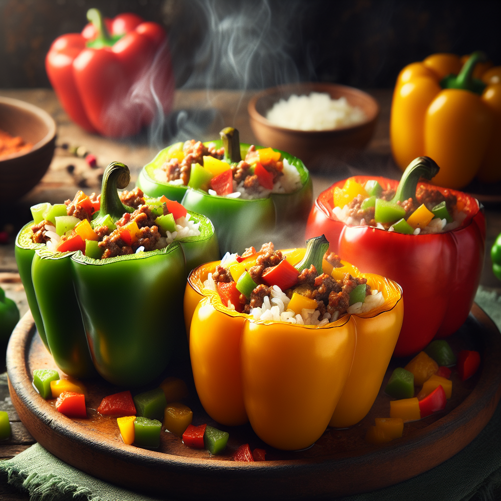 Stuffed Bell Peppers: Ground Meat, Rice, and Veggie Mix