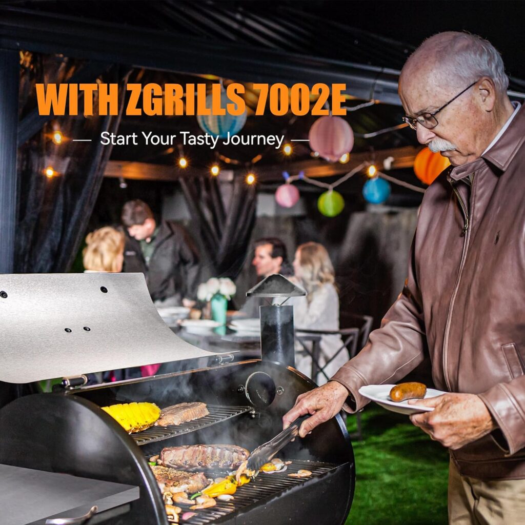 Z GRILLS Wood Pellet Grill Smoker, 8 in 1 Portable BBQ Grill with Automatic Temperature Control, Foldable Front Shelf, Rain Cover, 459 sq in Cooking Area for Patio, Backyard, Outdoor Barbecue, Bronze