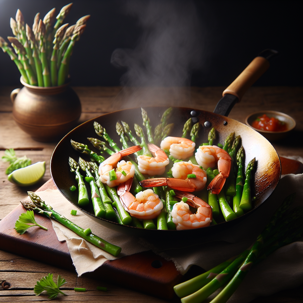 Fast shrimp stir-fry with asparagus