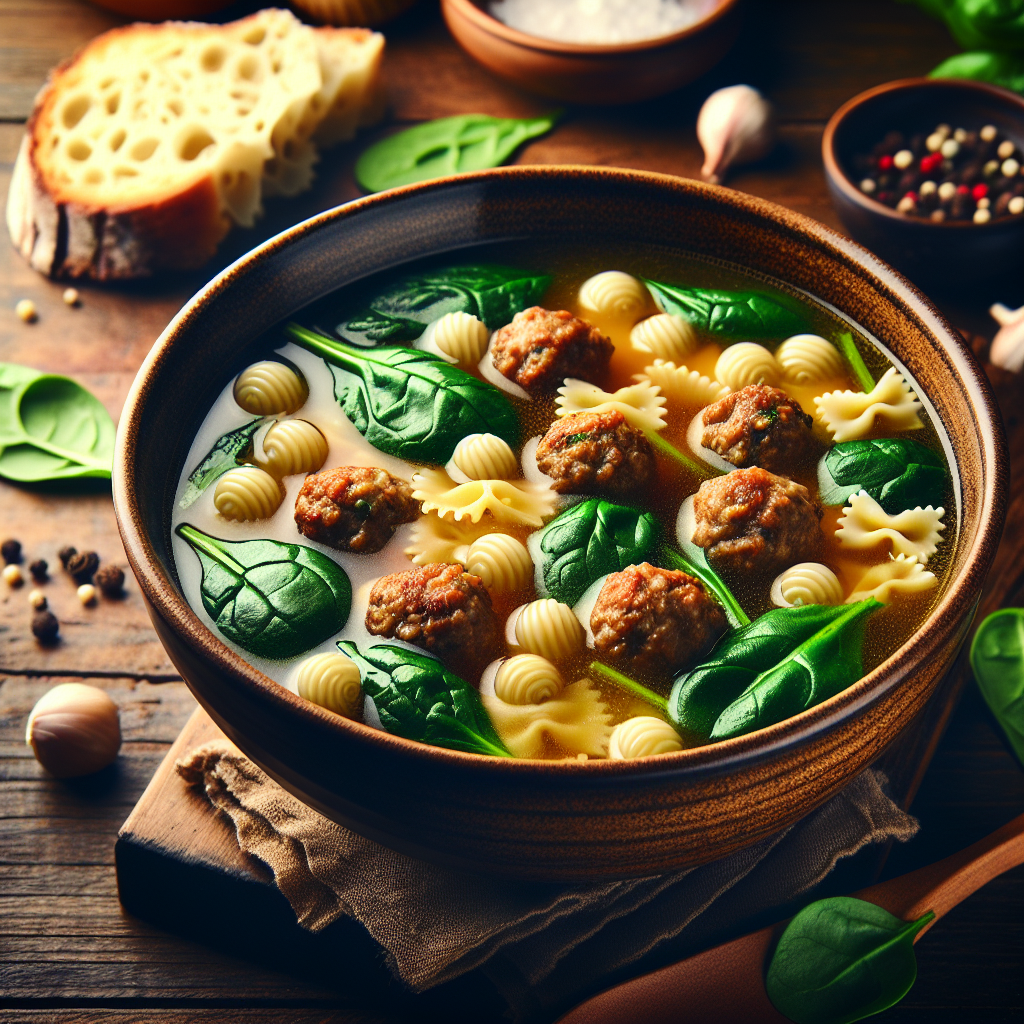 Italian Wedding Soup: Meatballs, Spinach, and Pasta in a Light and Savory Broth