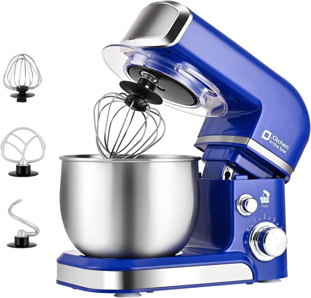 Kitchen in the box Stand Mixer,3.2Qt Mini Electric Food Mixer,6 Speeds Portable Lightweight Kitchen Mixer for Daily Use with Egg Whisk,Dough Hook,Flat Beater (Reflex Blue)