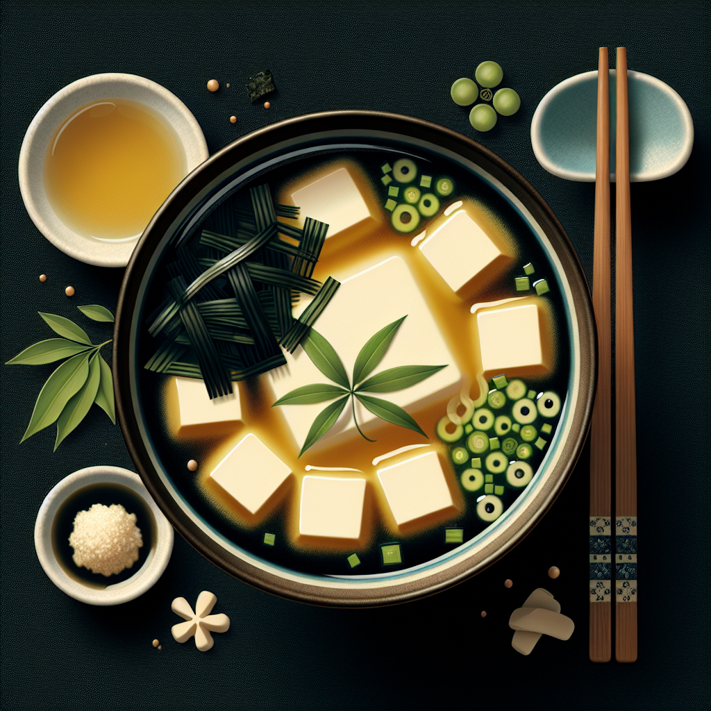 Miso Soup: A Japanese classic featuring tofu, seaweed, and miso paste for a savory umami flavor.