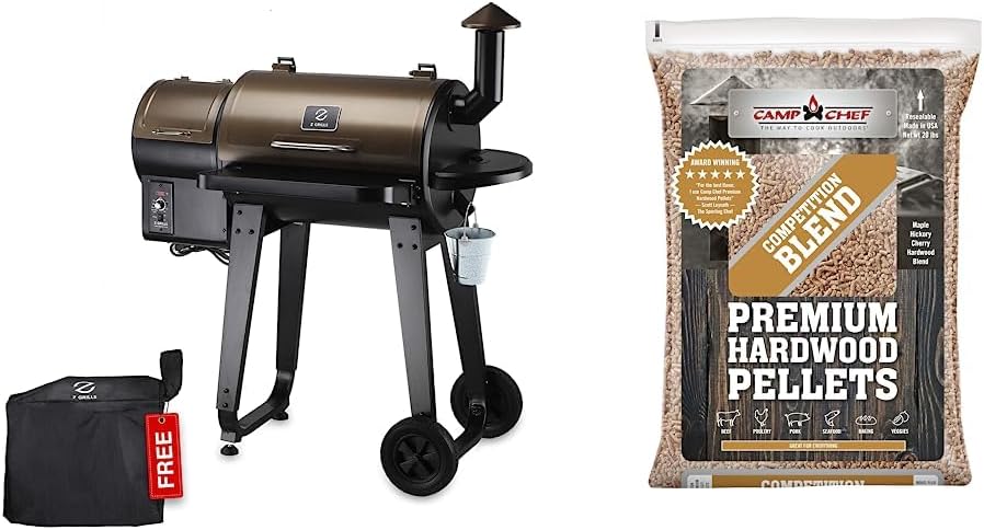 Z GRILLS ZPG-450A 2019 Upgrade Model Wood Pellet Grill Smoker, 6 in 1 BBQ Grill Auto Temperature Control Camp Chef Competition Blend BBQ Pellets, 20 lb. Bag