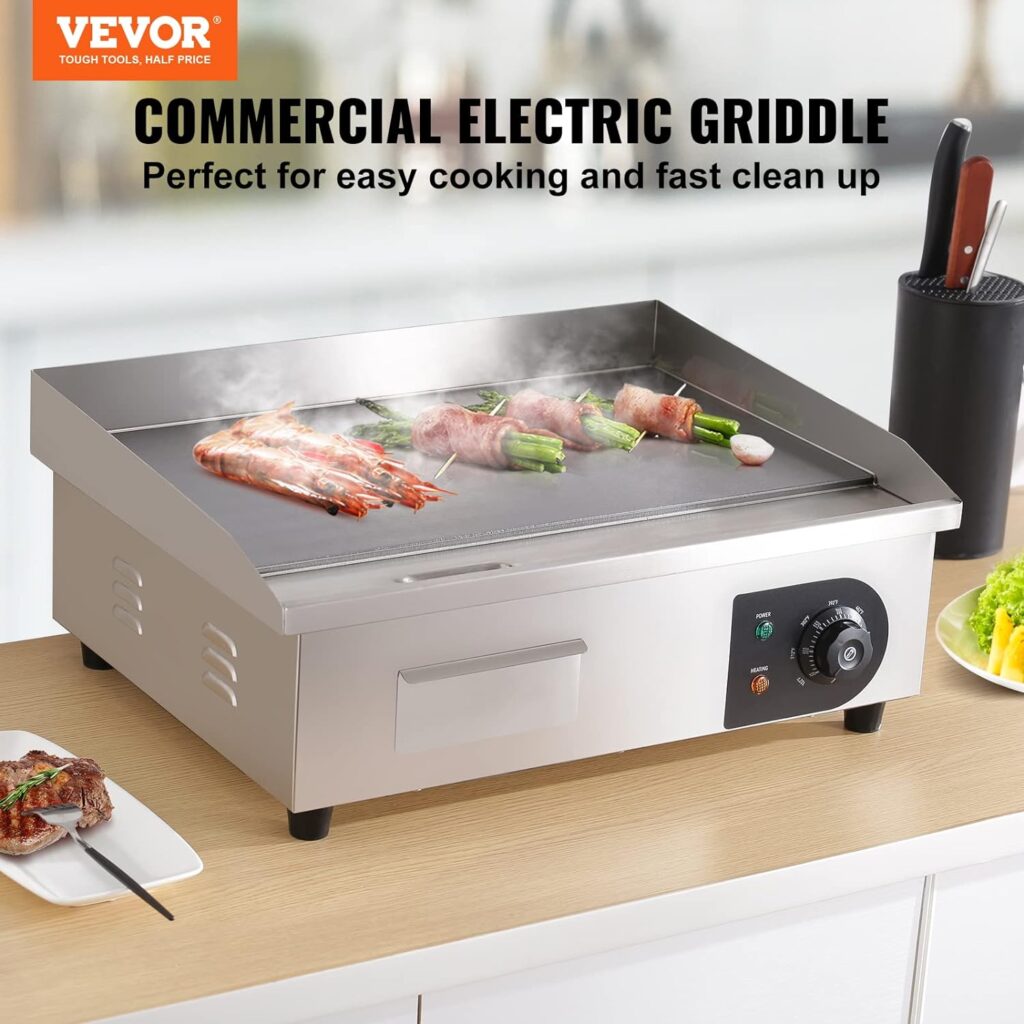 22 1600W Electric Countertop Griddle with Adjustable Temp Control - VEVOR
