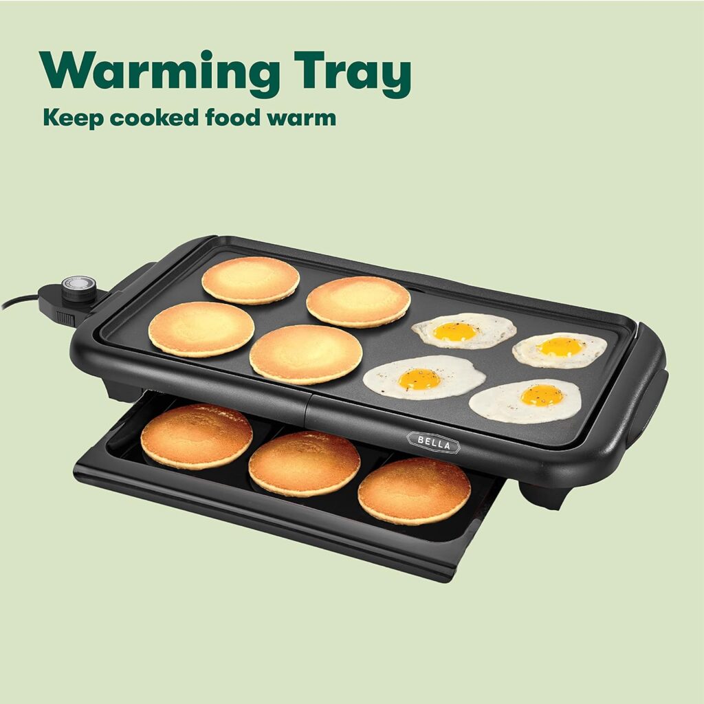 BELLA Electric Griddle with Warming Tray - Smokeless Indoor Grill, Nonstick Surface, Adjustable Temperature Cool-touch Handles, 10 x 18, Copper/Black