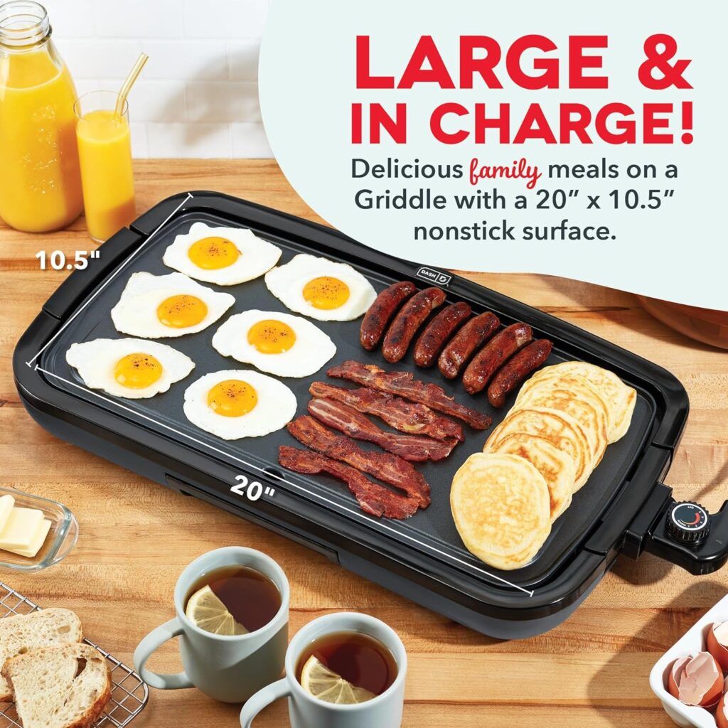 DASH Deluxe Everyday Electric Griddle with Dishwasher Safe Removable Nonstick Cooking Plate for Pancakes, Burgers, Eggs and more, Includes Drip Tray + Recipe Book, 20” x 10.5”, 1500-Watt - Black