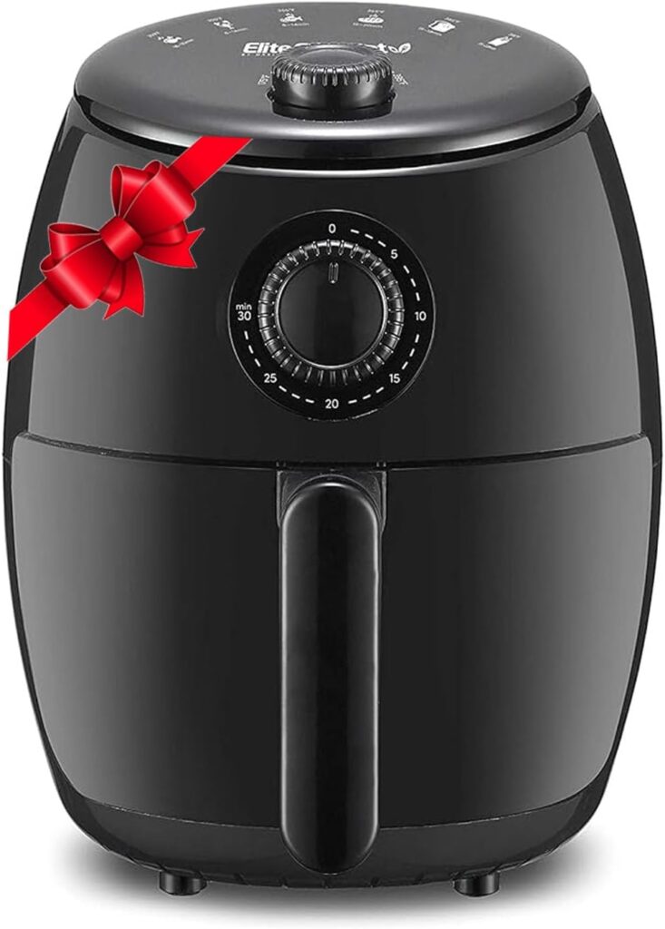Elite Gourmet EAF-0201 Personal Compact Space Saving Electric Hot Air Fryer Oil-Less Healthy Cooker, Timer Temperature Controls, 1000W, 2.1 Quart, Black